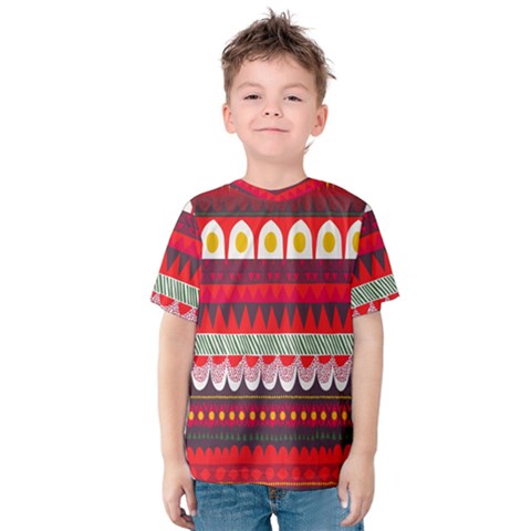 Fabric Aztec Red Line Polka Circle Wave Chevron Star Kids  Cotton Tee by Mariart