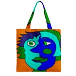 Visual Face Blue Orange Green Mask Zipper Grocery Tote Bag