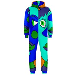 Visual Face Blue Orange Green Mask Hooded Jumpsuit (men)  by Mariart