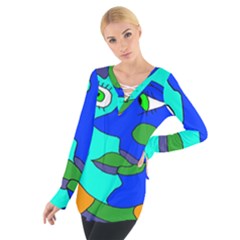 Visual Face Blue Orange Green Mask Women s Tie Up Tee by Mariart