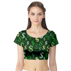 Money Us Dollar Green Short Sleeve Crop Top (tight Fit) by Mariart