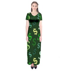 Money Us Dollar Green Short Sleeve Maxi Dress by Mariart