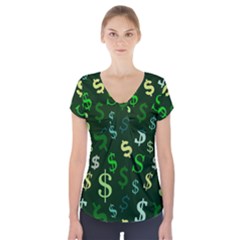 Money Us Dollar Green Short Sleeve Front Detail Top by Mariart