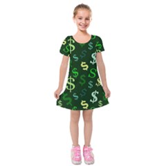 Money Us Dollar Green Kids  Short Sleeve Velvet Dress by Mariart