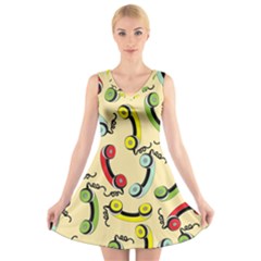 Telephone Cable Green Nyellow Red Blue V-neck Sleeveless Skater Dress by Mariart