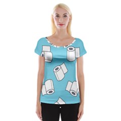 Roller Tissue White Blue Restroom Women s Cap Sleeve Top by Mariart