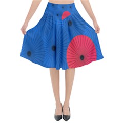 Pink Umbrella Red Blue Flared Midi Skirt by Mariart