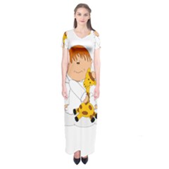 Pet Giraffe Angel Cute Boy Short Sleeve Maxi Dress by Nexatart