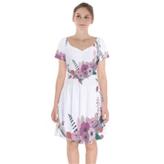 Flowers Twig Corolla Wreath Lease Short Sleeve Bardot Dress