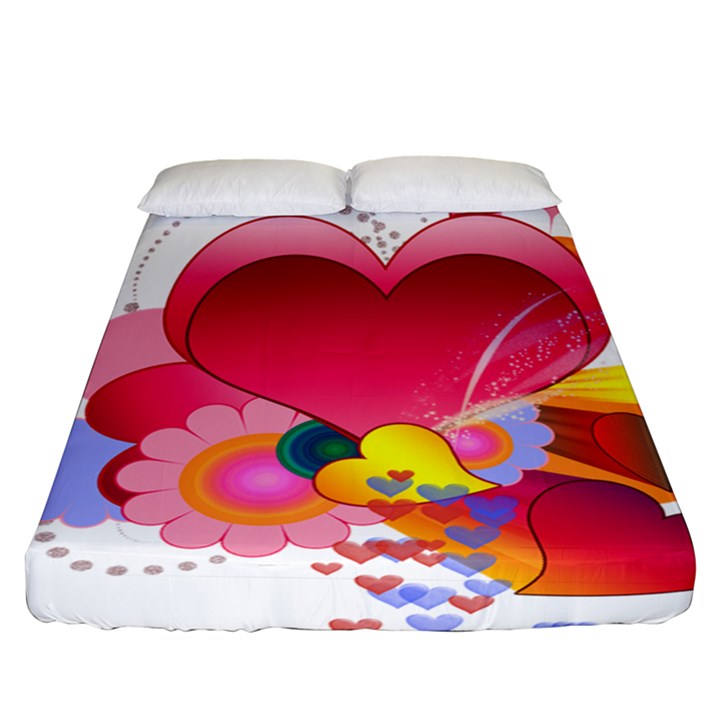 Heart Red Love Valentine S Day Fitted Sheet (Queen Size)