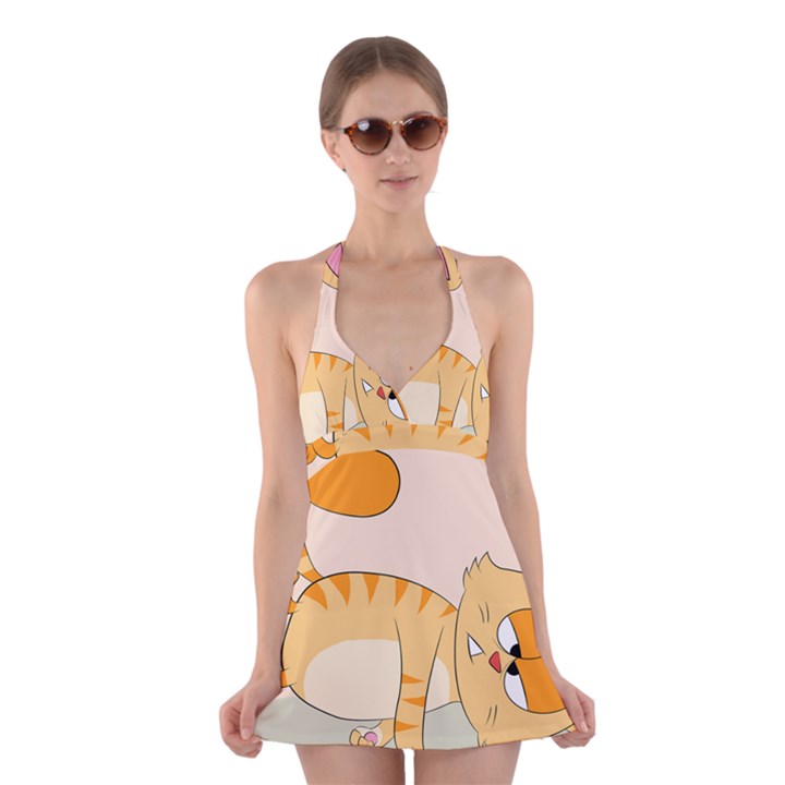 Even Cat Hates Monday Halter Swimsuit Dress