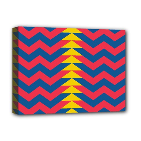 Lllustration Geometric Red Blue Yellow Chevron Wave Line Deluxe Canvas 16  X 12   by Mariart