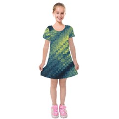 Polygon Dark Triangle Green Blacj Yellow Kids  Short Sleeve Velvet Dress by Mariart