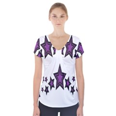 Star Purple Space Short Sleeve Front Detail Top by Mariart