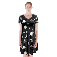 Space Pattern Short Sleeve V-neck Flare Dress by ValentinaDesign
