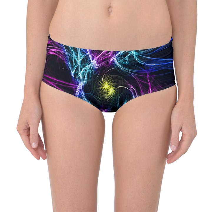 Abstract Art Color Design Lines Mid-Waist Bikini Bottoms