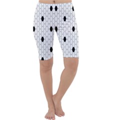 Black White Hexagon Dots Cropped Leggings  by Mariart