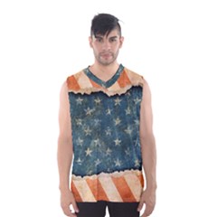 Grunge Ripped Paper Usa Flag Men s Basketball Tank Top by Mariart