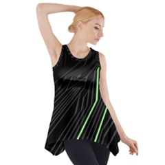 Green Lines Black Anime Arrival Night Light Side Drop Tank Tunic by Mariart