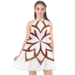 Abstract Shape Outline Floral Gold Halter Neckline Chiffon Dress  by Nexatart