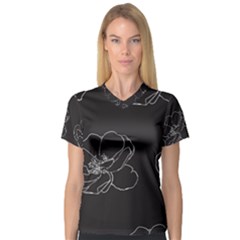 Rose Wild Seamless Pattern Flower Women s V-neck Sport Mesh Tee