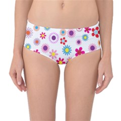 Floral Flowers Background Pattern Mid-waist Bikini Bottoms