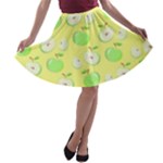 Apples Apple Pattern Vector Green A-line Skater Skirt