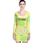 Apples Apple Pattern Vector Green Long Sleeve Velvet Bodycon Dress