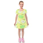 Apples Apple Pattern Vector Green Kids  Short Sleeve Velvet Dress