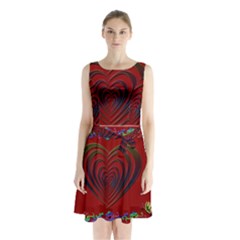 Red Heart Colorful Love Shape Sleeveless Waist Tie Chiffon Dress by Nexatart