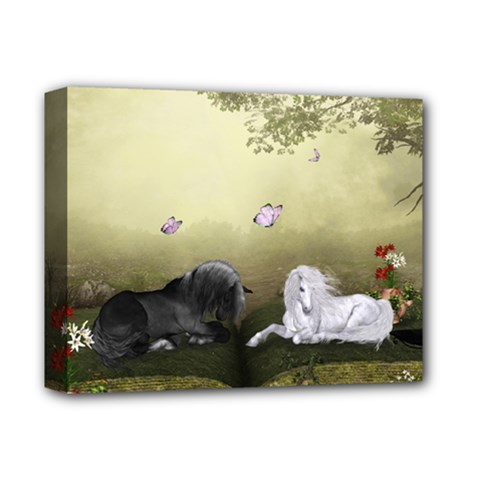 Wonderful Whte Unicorn With Black Horse Deluxe Canvas 14  X 11  by FantasyWorld7