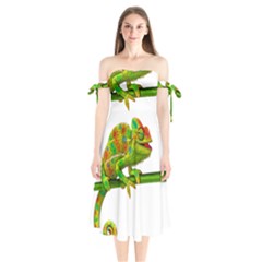 Chameleons Shoulder Tie Bardot Midi Dress by Valentinaart