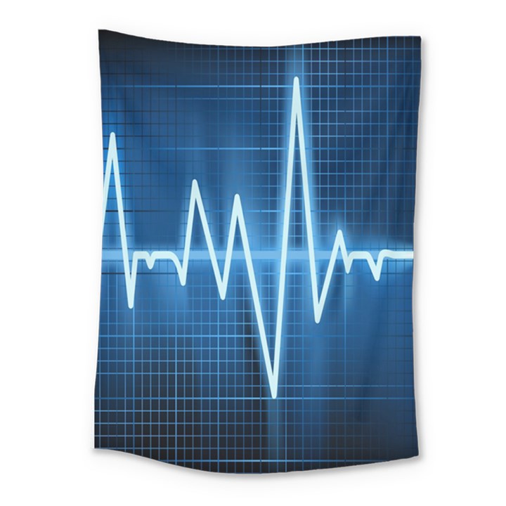 Heart Monitoring Rate Line Waves Wave Chevron Blue Medium Tapestry