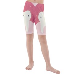 Sad Tooth Pink Kids  Mid Length Swim Shorts by Mariart