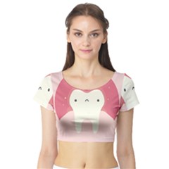 Sad Tooth Pink Short Sleeve Crop Top (tight Fit) by Mariart