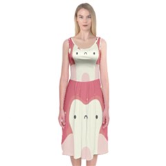 Sad Tooth Pink Midi Sleeveless Dress by Mariart