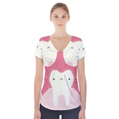 Sad Tooth Pink Short Sleeve Front Detail Top by Mariart