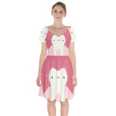 Sad Tooth Pink Short Sleeve Bardot Dress by Mariart