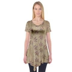Parchment Paper Old Leaves Leaf Short Sleeve Tunic  by Nexatart