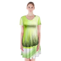 Green Background Wallpaper Texture Short Sleeve V-neck Flare Dress