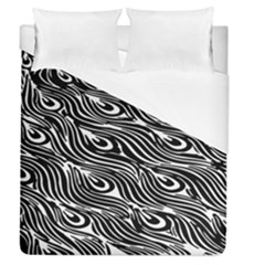 Digitally Created Peacock Feather Pattern In Black And White Duvet Cover (queen Size) by Nexatart