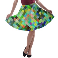 Pixel Pattern A Completely Seamless Background Design A-line Skater Skirt by Nexatart