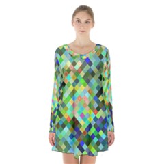 Pixel Pattern A Completely Seamless Background Design Long Sleeve Velvet V-neck Dress by Nexatart