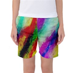 Colorful Abstract Paint Splats Background Women s Basketball Shorts