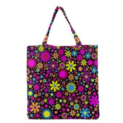 Bright And Busy Floral Wallpaper Background Grocery Tote Bag