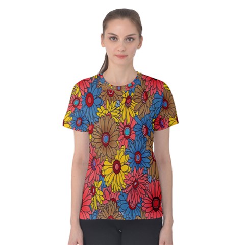 Background With Multi Color Floral Pattern Women s Cotton Teecotton Tee by Nexatart
