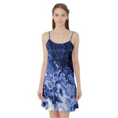 Blue Waves Abstract Art Satin Night Slip