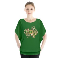 Green Hearts With Behrman B And Bee Batwing Chiffon Blouse