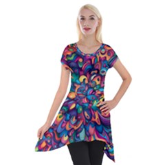 Moreau Rainbow Paint Short Sleeve Side Drop Tunic by Mariart