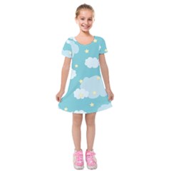 Stellar Cloud Blue Sky Star Kids  Short Sleeve Velvet Dress by Mariart